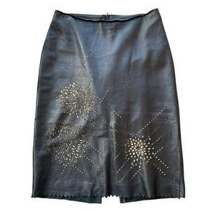 Vtg St Vincent Genuine Lambskin Leather Laser Cut Pencil Skirt Black Size 6